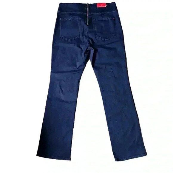 Spanx Jeans Bootcut High Rise Blue Slim Signature Waist Back Zip Size 32 - Picture 2 of 5